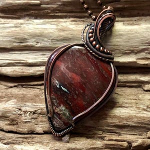 Crazy Lace Agate Pendant Necklace: Antiqued Copper Wire Wrapped