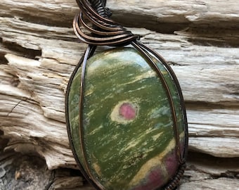 Ruby Fuchsite Pendant Necklace, Wire Wrapped Pendant, Copper Jewelry, Handmade Jewelry, Made in Canada