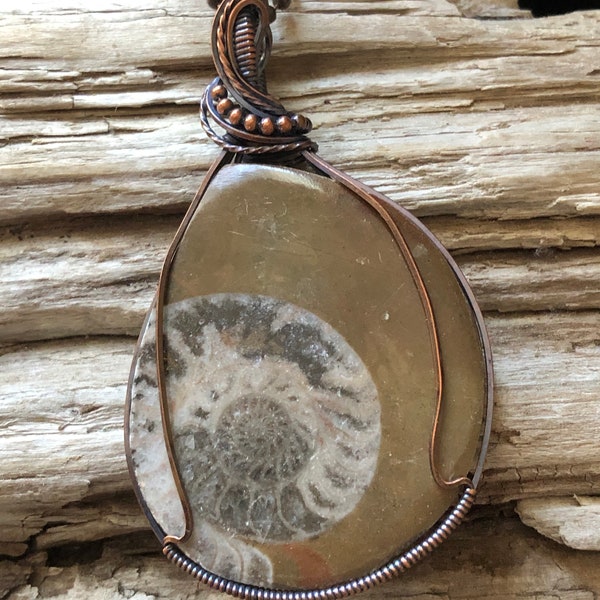 Ammonite Pendant Necklace, Ammonite and Copper Necklace, Fossil Pendant, Copper Jewelry, Handmade in Canada