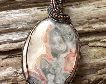 Crazy Lace Agate and Copper Pendant Necklace