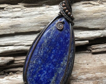 Lapis Lazuli Pendant, Wire wrapped lapis lazuli, Lapis Lazuli Necklace, Blue Necklace