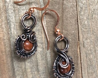 Goldstone and Copper Earring