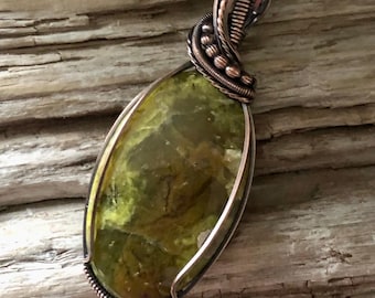 Green Opal and Copper Necklace, Handmade Jewelry Made in Canada