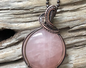 Rose Quartz  Pendant, Rose Quartz Necklace, Pink Pendant, Wire Wrapped Rose Quartz, Natural Gemstone Pendant, Handmade in Canada