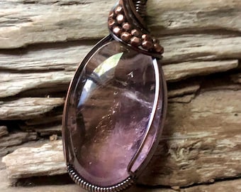Ametrine Pendant Necklace, Copper Wire Wrapped Amethyst Citrine Gemstone