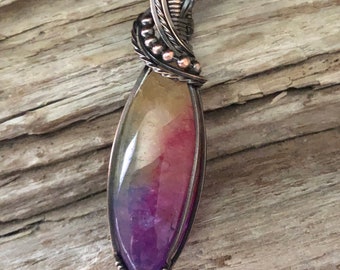 Rainbow Quartz Pendant, Rainbow Quartz Necklace, Rainbow Pendant, Wire Wrapped Rainbow Quartz,