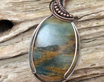 Lemurian Blue Calcite and Copper Pendant Necklace