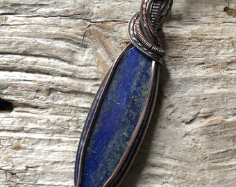 Lapis Lazuli Pendant, Wire wrapped lapis lazuli, Lapis Lazuli Necklace, Blue Necklace