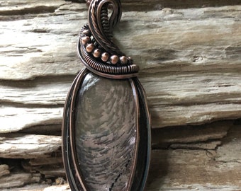 Hypersthene Pendant Necklace, Hypersthene and Copper Pendant