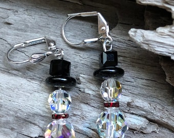 Swarovski Crystal Snowman Earrings: Holiday Winter Jewelry