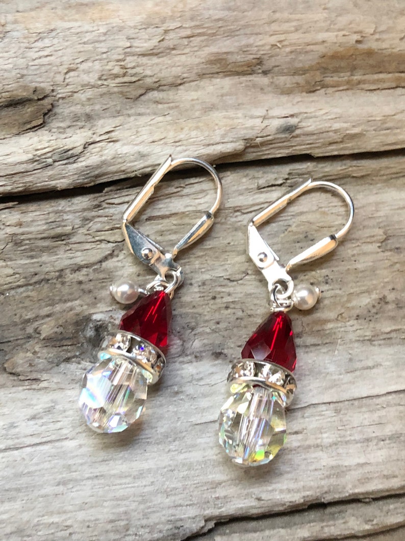 Swarovski Santa Earrings, Santa Christmas Earrings, Holiday Earrings, A gift for Mom image 6