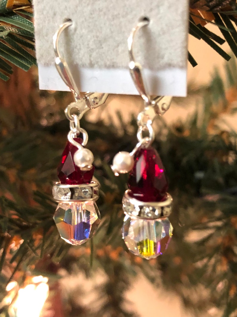 Swarovski Santa Earrings, Santa Christmas Earrings, Holiday Earrings, A gift for Mom image 3