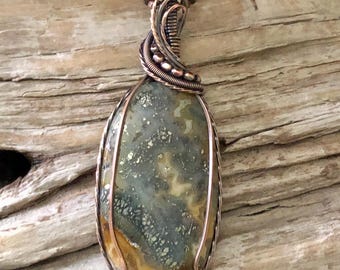 Copper Wire Wrapped Marcasite Pendant Necklace - Handmade in Canada
