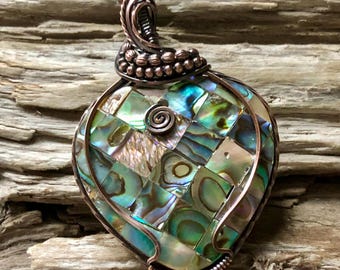 Abalone Shell and Copper Heart Pendant
