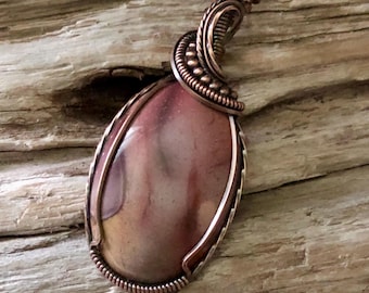 Wire Wrapped Mookaite Pendant: Handmade Copper Jewelry