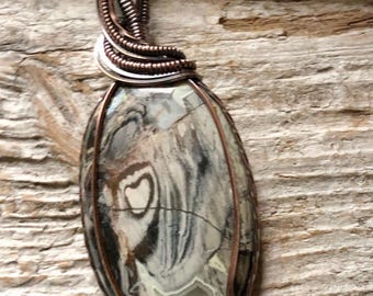 Copper Wire Wrapped Rainbow Jasper Pendant