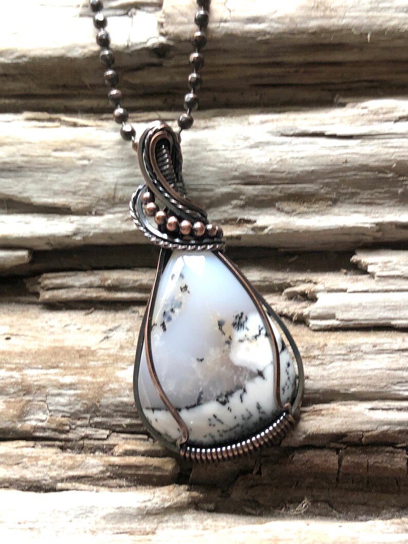 Dendritic Opal Pendant, Dendritic Opal Necklace, Dendric Opal Pendant, Black and White Pendant image 2