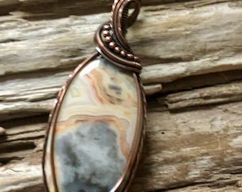 Crazy Lace Agate and Copper Pendant Necklace