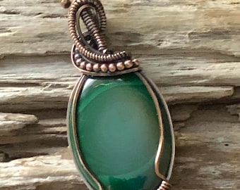 Antiqued Copper Malachite Necklace: Healing Stone Pendant