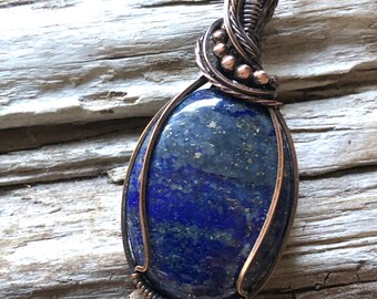 Lapis Lazuli Pendant, Wire wrapped lapis lazuli, Lapis Lazuli Necklace, Blue Necklace