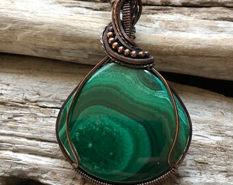 Malachite Necklace, Malachite Pendant, Malachite and Copper Necklace