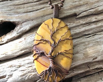 Mookaite Tree of Life Pendant: Handmade Copper Wire Wrapped Jewelry