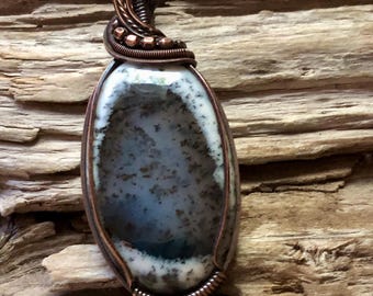 Dendritic Opal Copper Pendant Necklace: Antiqued Wire Wrapped