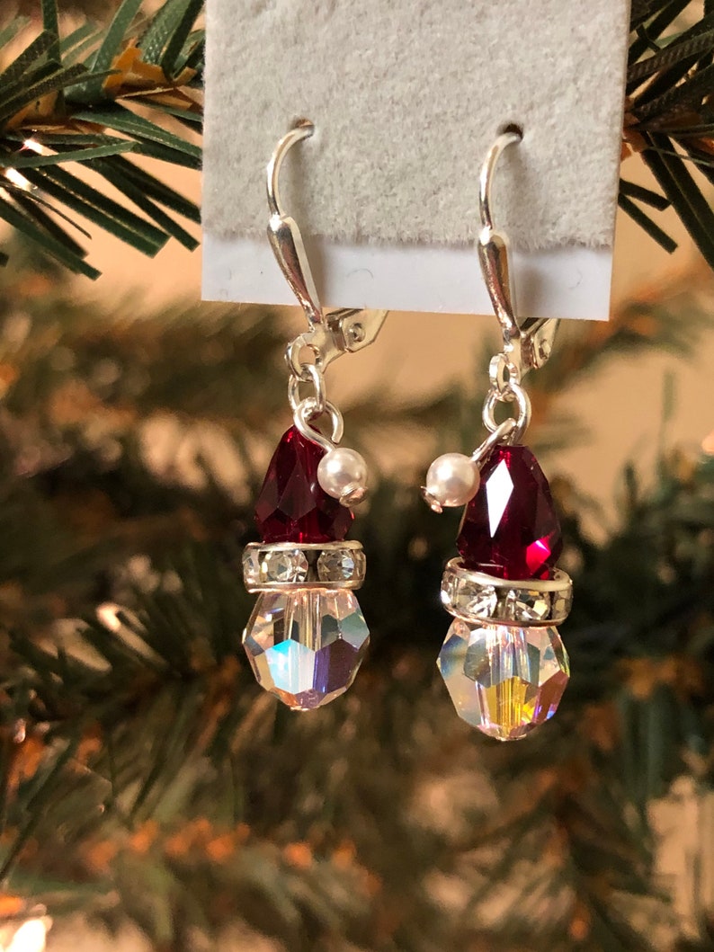 Swarovski Santa Earrings, Santa Christmas Earrings, Holiday Earrings, A gift for Mom image 4