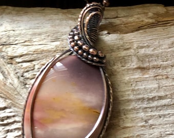 Wire Wrapped Mookaite Pendant: Handmade Copper Jewelry