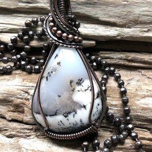 Dendritic Opal Pendant, Dendritic Opal Necklace, Dendric Opal Pendant, Black and White Pendant image 6