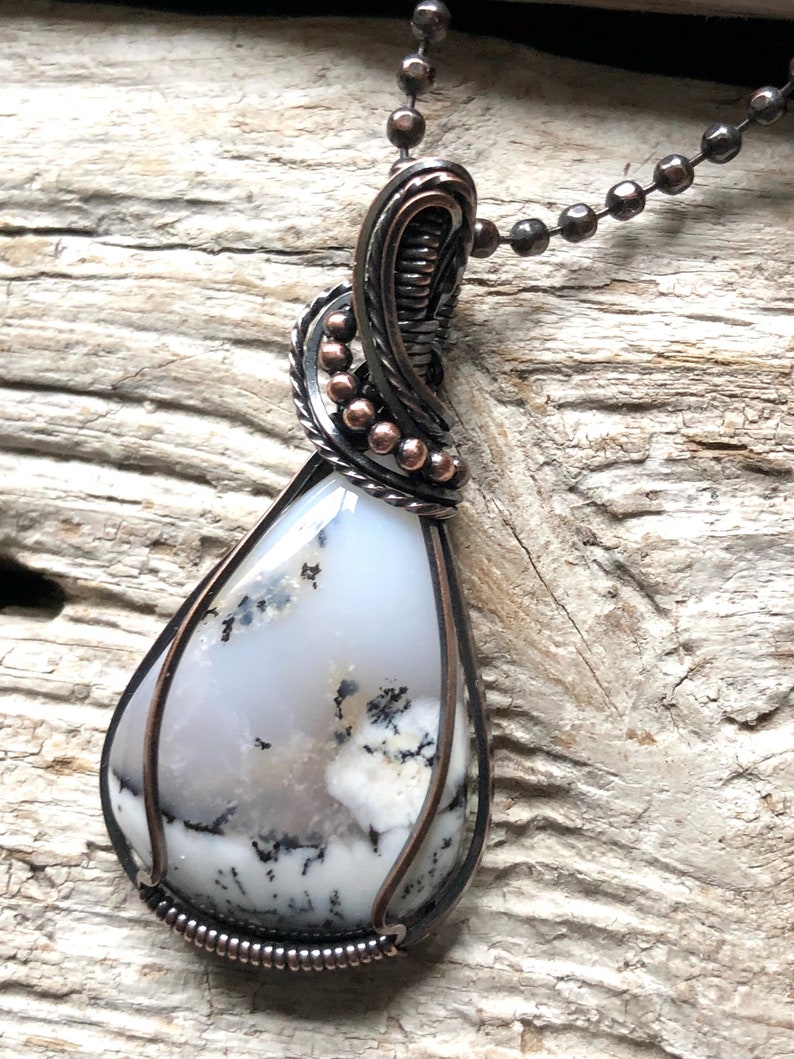 Dendritic Opal Pendant, Dendritic Opal Necklace, Dendric Opal Pendant, Black and White Pendant image 4