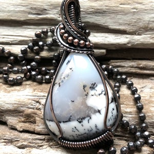 Dendritic Opal Pendant, Dendritic Opal Necklace, Dendric Opal Pendant, Black and White Pendant image 5