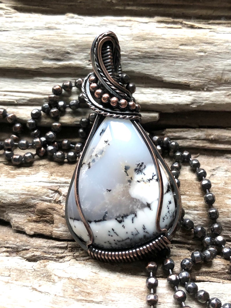 Dendritic Opal Pendant, Dendritic Opal Necklace, Dendric Opal Pendant, Black and White Pendant image 5