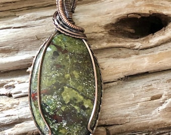 Dragon Bloodstone and Copper Wire Wrapped Pendant Necklace