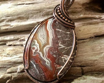 Crazy Lace Agate Copper Pendant Necklace: Handmade in Canada