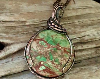 Green Sea Sediment and Copper Pendant Necklace