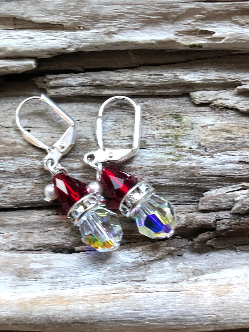 Swarovski Santa Earrings, Santa Christmas Earrings, Holiday Earrings, A gift for Mom image 2