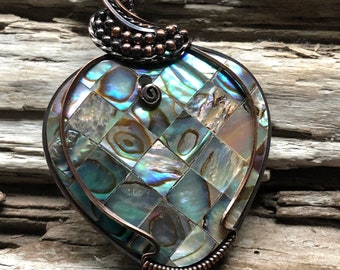 Abalone Shell Necklace, Abalone Heart Pendant, Heart Shell Pendant