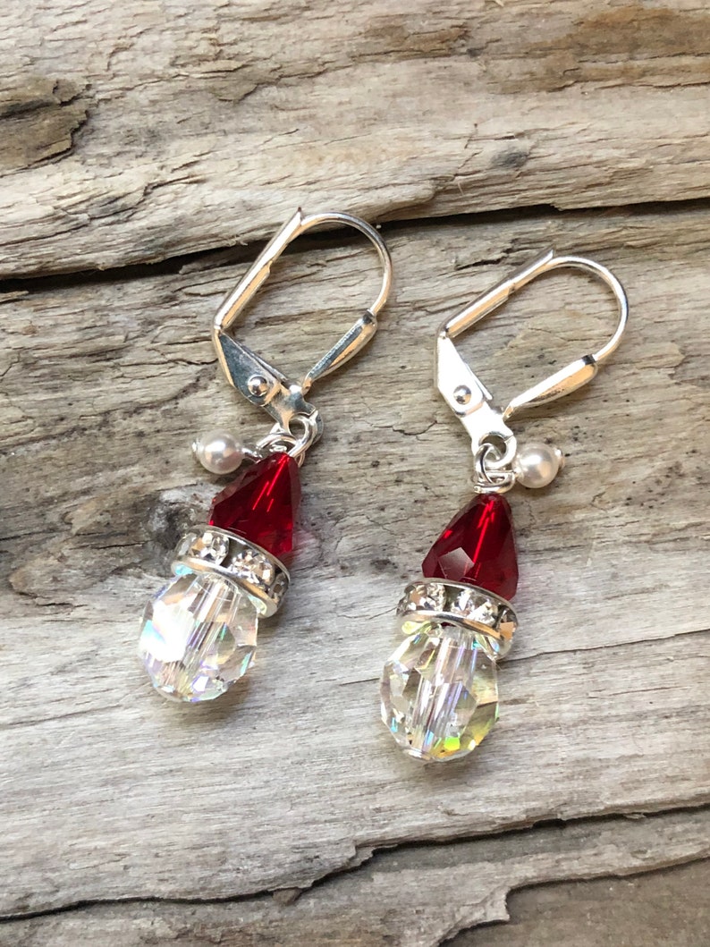 Swarovski Santa Earrings, Santa Christmas Earrings, Holiday Earrings, A gift for Mom image 1