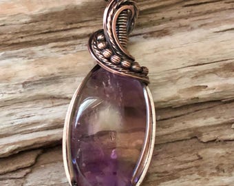 Ametrine Pendant Necklace, Copper Wire Wrapped Amethyst Citrine Gemstone