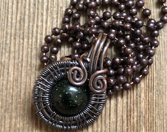 Green Goldstone Pendant Necklace