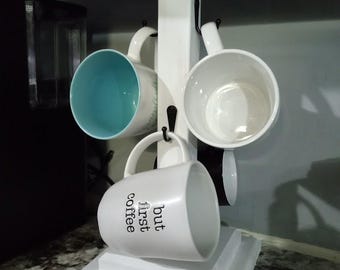 Handmade Rustic Wood Coffee Mug Holder: Farmhouse Kitchen Decor
