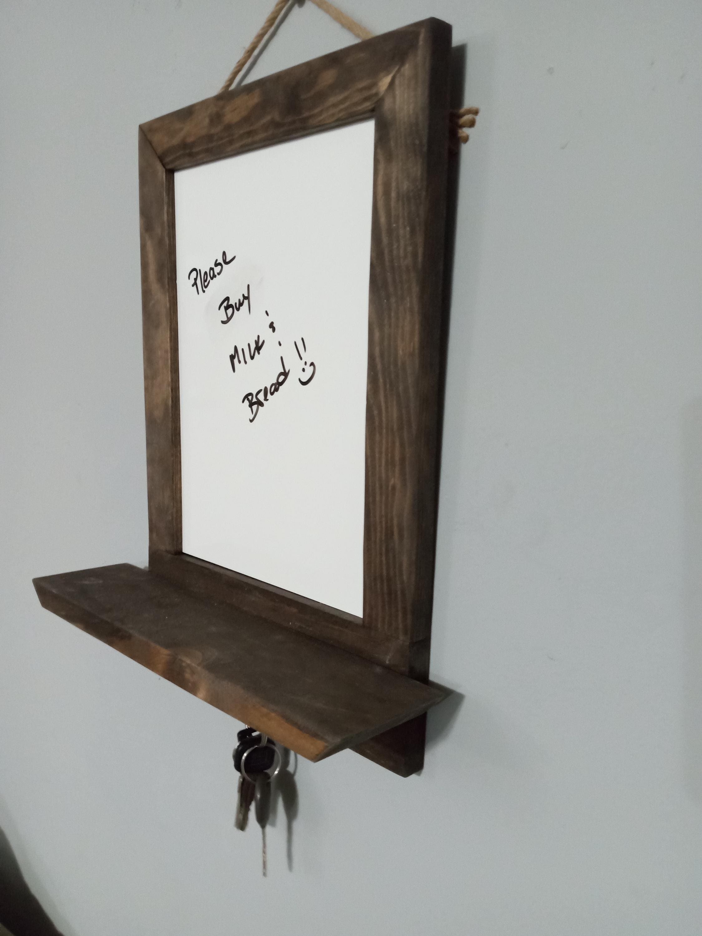 Rustic Whiteboard Rustic Whiteboard Organizer With Shelf & Key Hooks | Wall Mounted ...