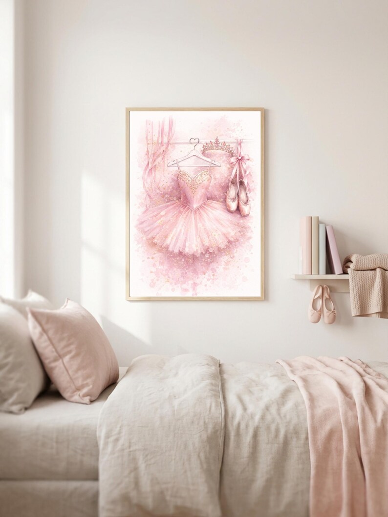 Pink Ballerina Tutu Watercolor Art Print – Pointe Shoes, Tiara Poster ...
