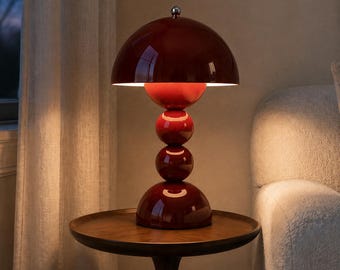Lampada da tavolo a forma di fungo nordico rosso, luce da comodino a LED con controllo touch, decorazione da scrivania retrò