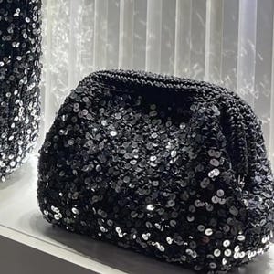Sparkle Pailletten gehäkelte Clutch Tasche | Schwarzes Abendtäschchen | Handgemachte glamouröse Party Geldbörse | Besondere Anlass Handtasche