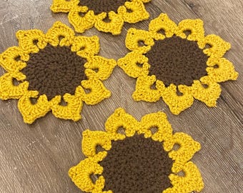 Crochet Sunflower Coasters Set of Four