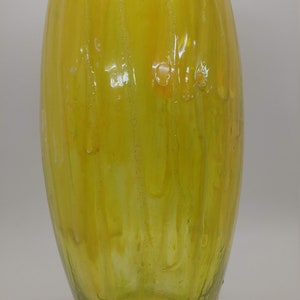 Repurposed Glass Yellow Drip Vase, recycled glass, alcohol ink, yellow, epoxy pour. One of a kind