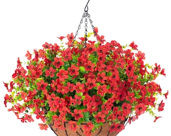 Artificial Red Hanging Flowers – UV Resistant Outdoor Porch