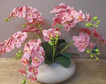 Real Touch Pink Orchid Stems – Artificial Faux Orchid Flowers (8 Pack)